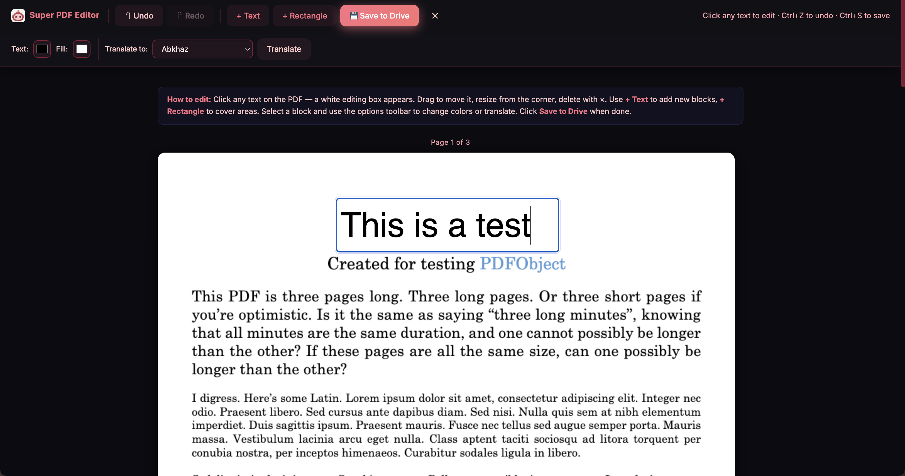 Edit text directly inside a PDF